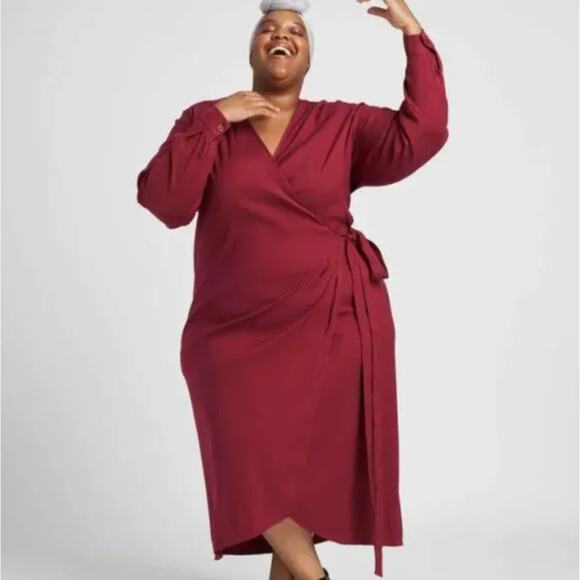 UNIVERSAL STANDARD Rivers Wrap Dress Maroon Currant Red Sz 22/24 {H11} - Picture 2 of 7